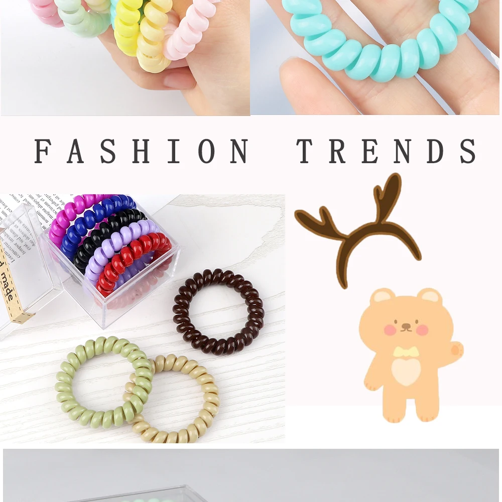 Mode Nette Candy Farbe Telefon Linie Haar Seil Schmuck Haarbänder Krawatte Elastische Gummiband Spirale Bands Frauen Mädchen Scrunchies – Detail 25