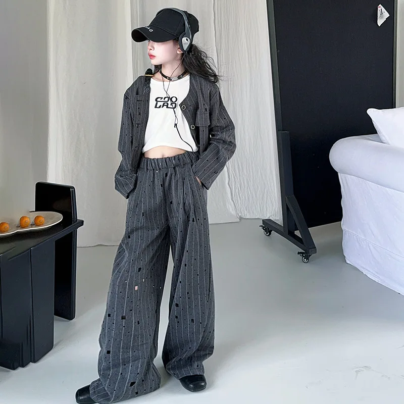 Abito per ragazze Autunno 2025 New Fashion Grigio Teen School