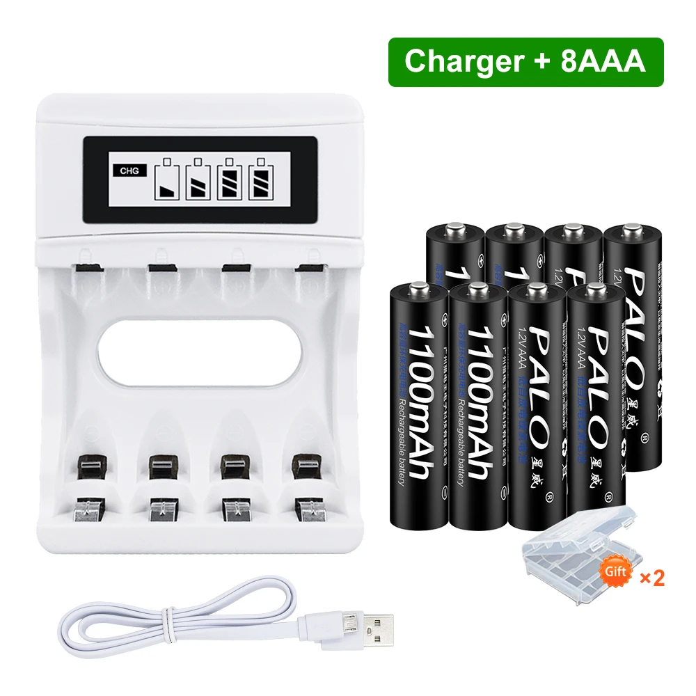 

PALO 1.2V LCD Display AA AAA Rechargeable Battery Charger+ Ni-mh AAA Rechargeable Batteries For Cordless Phone Keyboard toy