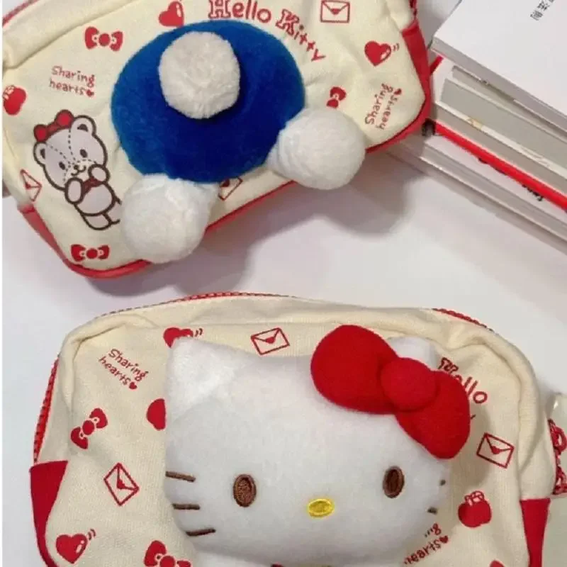 

Sanrioed искусственная аниме Hellokittys холщовый карандаш женский Макияж Канцелярские принадлежности сумка для хранения большой емкости школьные принадлежности подарок