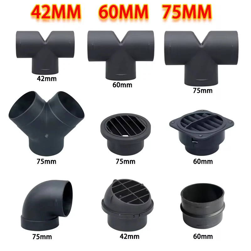 42mm/60mm/75mm Air Vent Ducting T Y L Piece Elbow Pipe Outlet Exhaust Joiner Connector For Diesel Parking Heater