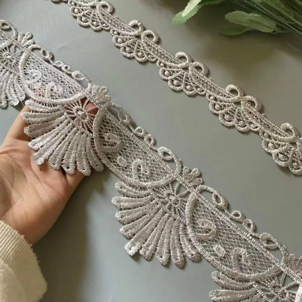 2 Yards Embroidery Gray Flower Lace Ribbon Trims for Sofa Curtain Trimmings Dress Costumes Applique DIY 10 cm 3.5 cm Hot