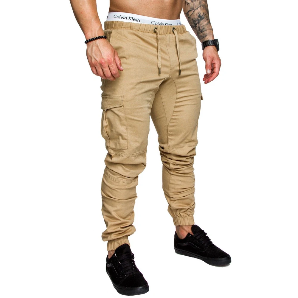 Men High Elastic Cargo Pants Summer Lace Up Drawstring Pocket Harem Stretch Full Trousers BSD-8811 casual pants sports pants casual sports pants