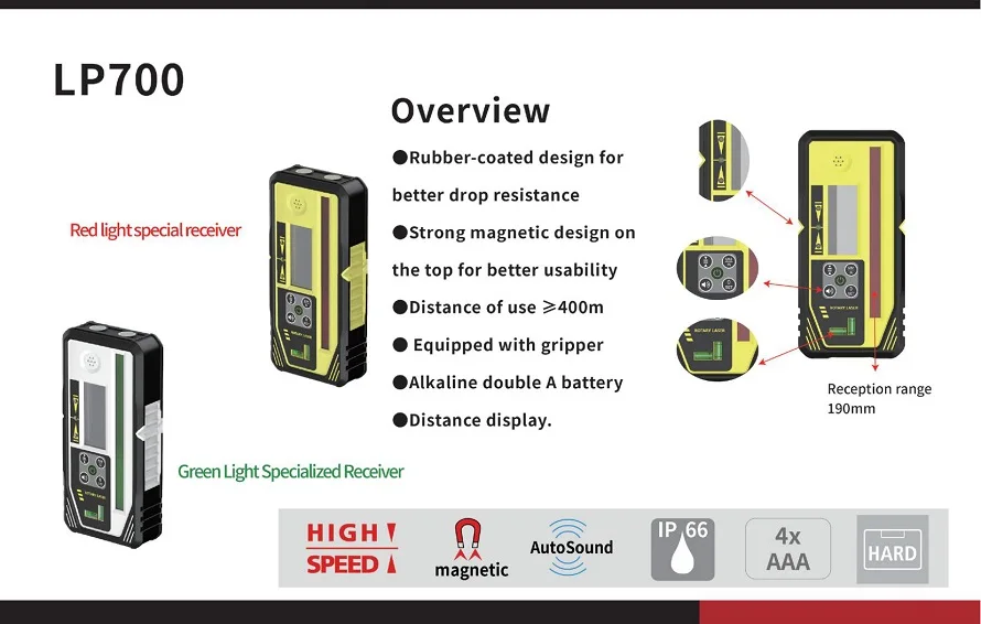 Heipoe LP700R Geoplane digit Receiver of Rotary laser Level/ Ourdoor Rotating Re