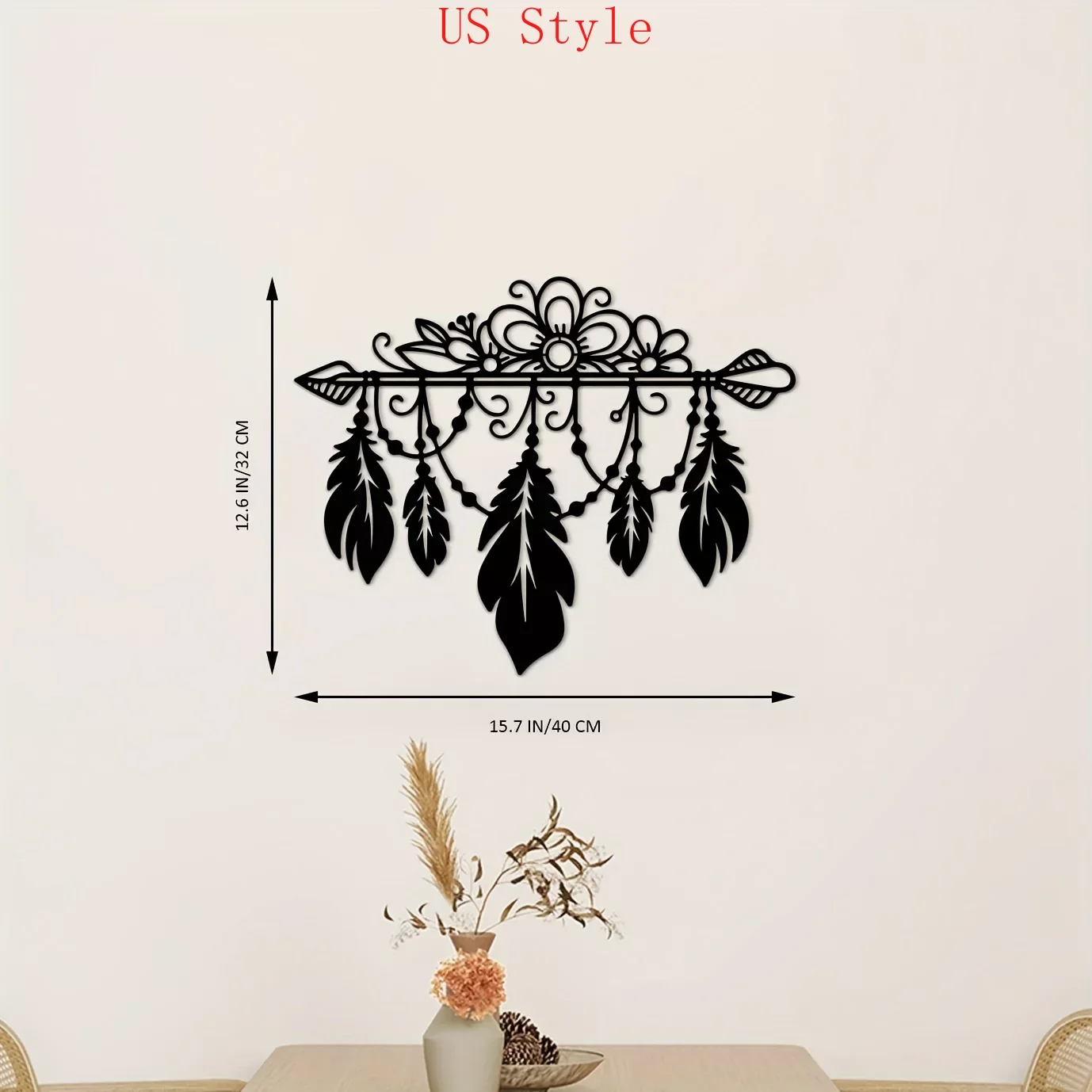 

Boho Feather Tassel Home Metal Wall Art Home Decor Living Room Bedroom Kitchen Bathroom Office Decor Sticker Mural Room Decor Ga