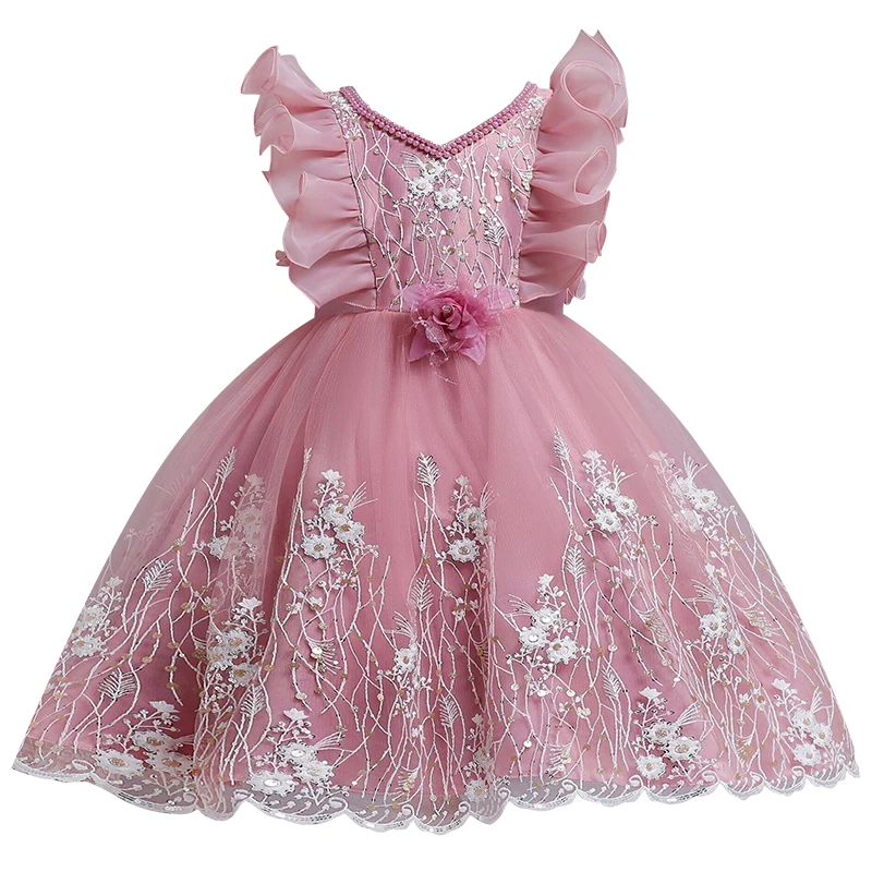 Baby Girls Flower Vintage Embroidery Dress New Summer Tutu Party Elegant Wear Princess Dress