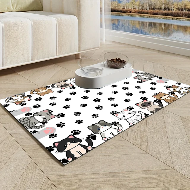 VIKAMA Cartoon Pet Diatomaceous Earth Mat Water-Absorbent Quick-Drying Non-Slip Mat Cat Litter Mat Cat Dining Mat Home Decor 2