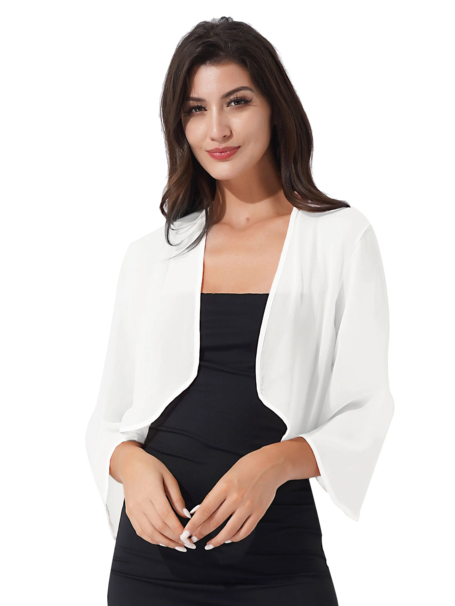 thumbnail image 1 of Chales tipo pareo para mujer, cárdigan de gasa de manga 3/4, chaqueta Bolero, vestido de novia para fiesta de boda, chaqueta abierta de manga corta, Tops, 1 of 5