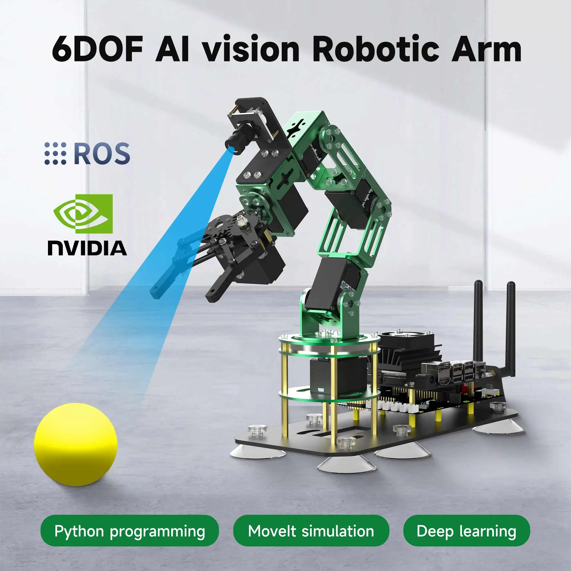 Yahboom 6DOF AI Visual Robotic Arm ROS Robot Kit Artificial Intelligence Robot with 15KG 6KG Servo for Jetson NANO 4GB CE ROHS feetech fs5115m 15kg 180 degree metal gear servo motor for robot arm beer system rc robot