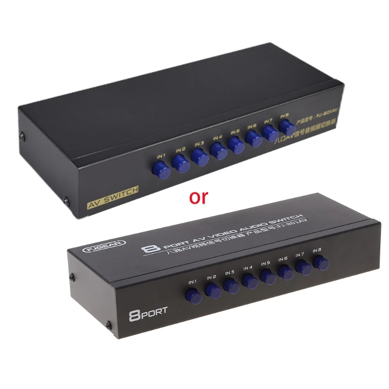 8-Way RCA Switcher out Composite Video L/R Selector Box For DVD STB Game Consoles AV Switch
