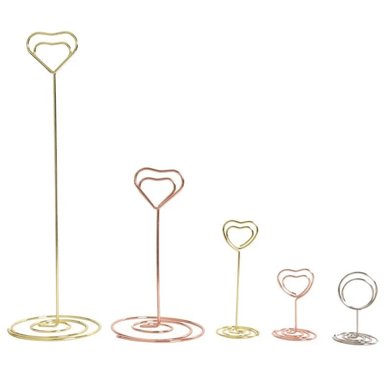 Place Card Clamps Stand Metallic Heart Shape Photos Clips Paper Clamp Table Numbers Holder Desktop Decoration 5PCS