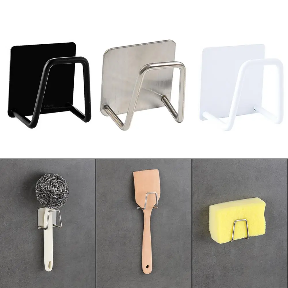 Sink Sponge Rack Stainless Steel Kitchen Sink Drain Basket Drain Cleaning Brush Hook Wall Hooks Home Organizer