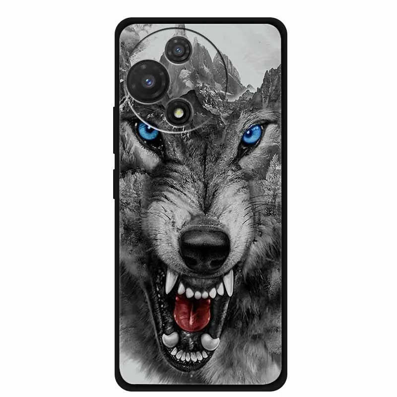 Black Soft Silicone TPU Phone Case with Cool Wolf Design - Shockproof and Protective Cover