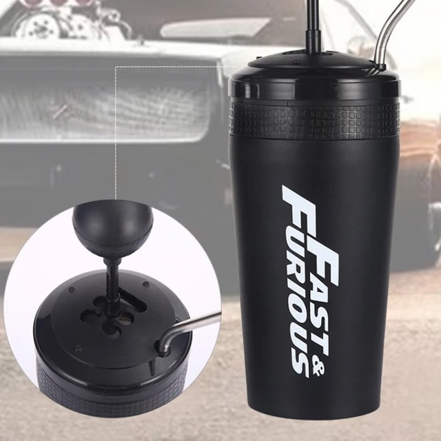 Bouteille d'eau de voiture en acier inoxydable avec paille, bouteille de boisson rapide et furieuse, 10 tasses Thermos avec couvercle, ensemble de boissons à bascule 500ml 3