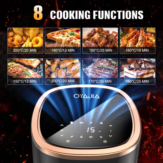OYAJIA 6L Air Fryer with Smart Touch Display 60 Minutes Timer & 80°C-200°C Adjustable Temperature& 8 Preset Cooking Modes 2
