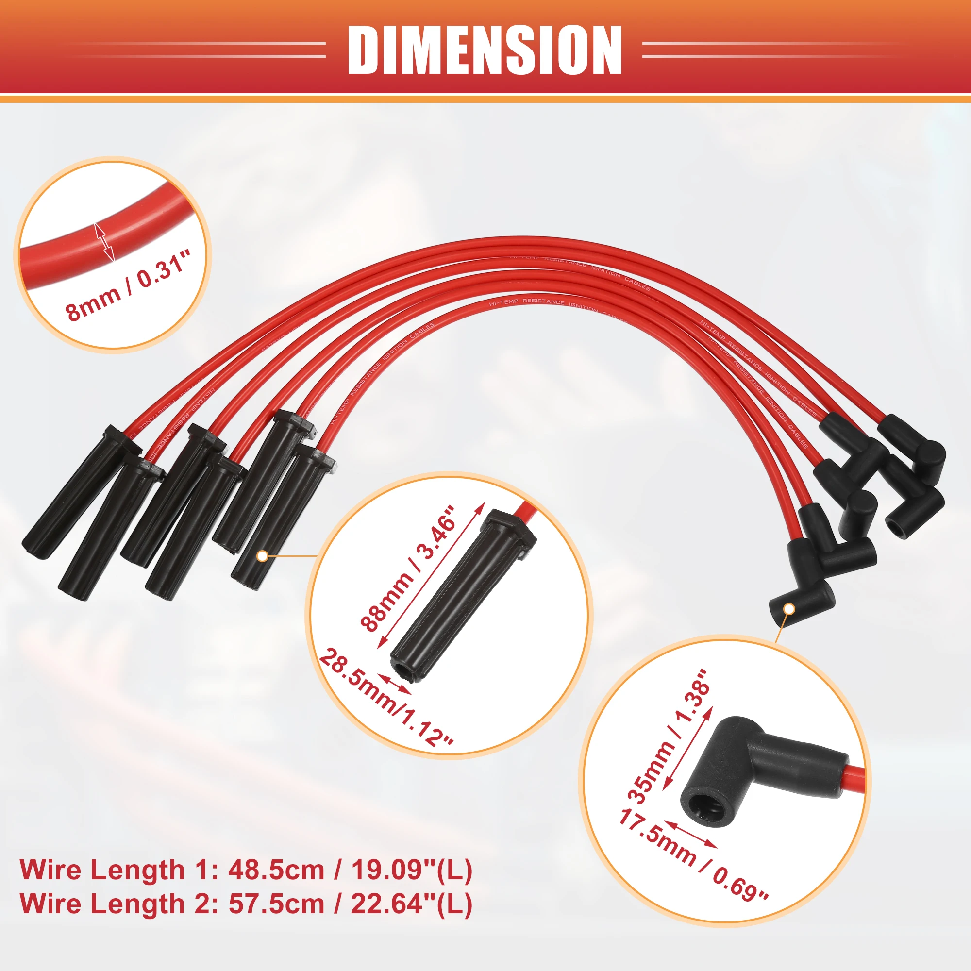 Uxcell Car Spark Plug Coil Wires Ignition Coil Harness Cable 8mm Fit for Chevy 194 216 235 6 Cylinder-Pack of 6