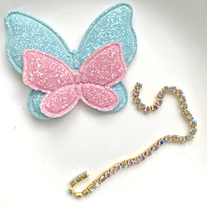 10sets 43*37mm Two Layer Glitter Butterfly Padded Appliques For Craft Clothes Sewing Suppliers DIY Hair Clip Accessories baby accessories bag	 Baby Accessories