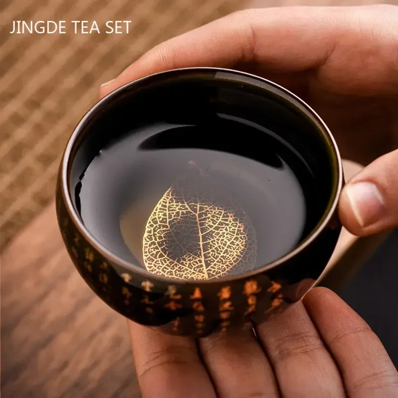 1Pc Chinese Exquisite Ceramic Teacup Handmade Scripture Master Cups Boutique Tea Bowl Meditation Cup Retro Tea Set Accessories