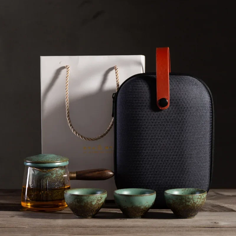 

Kung Fu Tea Set Travel Combo 1 Pot Three Cups Bubble Set Ceramic Portable Storage Bag Glass Bubble Teapot Tea Bucket Tea Sets