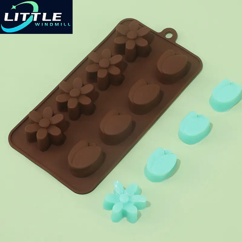 

Fashion Mould Wax 8 holes Chocolate Tulip Daisy Flower Ice Cube Tray Craft Silicone