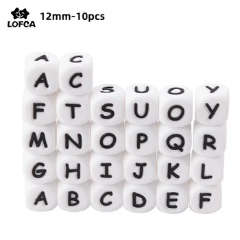 LOFCA 10 pièces 12MM lettres en Silicone perles bijoux à bricoler soi-même accessoires pour fabriquer des Bracelets perles de l'alphabet anglais sans BPA qualité alimentaire 1