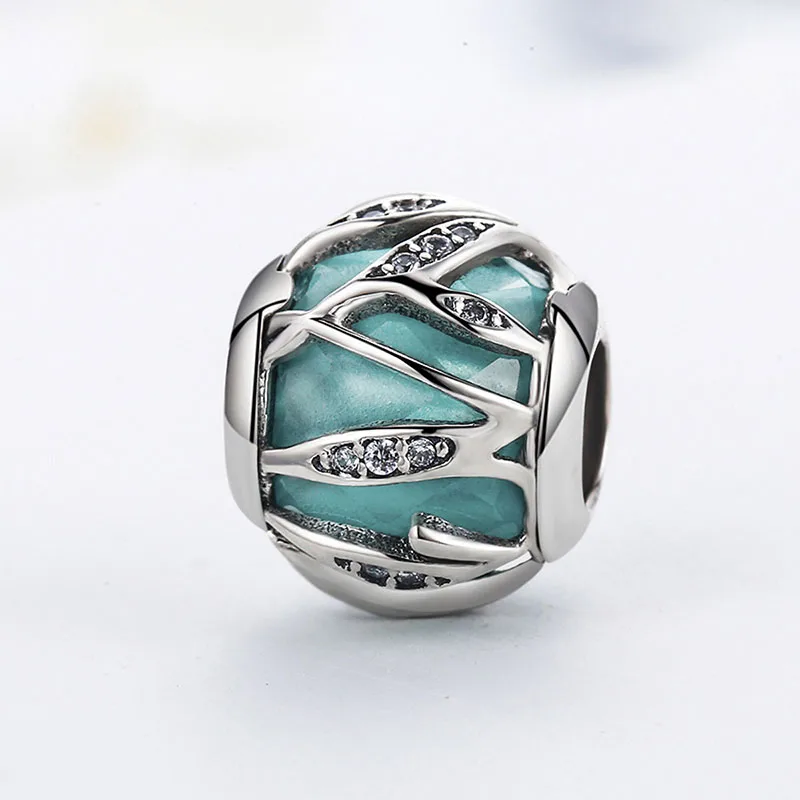 La Menars 925 Sterling Silver Beads Fashion Women Bracelet Charms Sparkling Crystal Leaves Beads Festival Gift