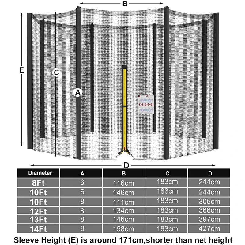 1.83/2.44/3.06/3.66M Trampoline Replacement Net Fence Enclosure Anti-fall Safety Mesh Netting Jumping Pad Fitiness Accessories