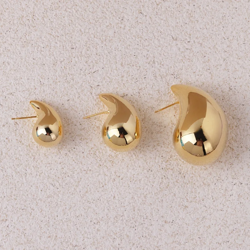 Earrings Women Plate Gold Color Chunky Waterdrop Dupes Drop Personality Glossy Teardrop Jewelry Gift