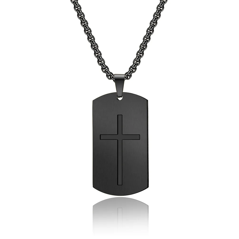 Fashion Jewelry Simple Cross Design Brushed Dog Tag Stainless Steel Necklaces for Men