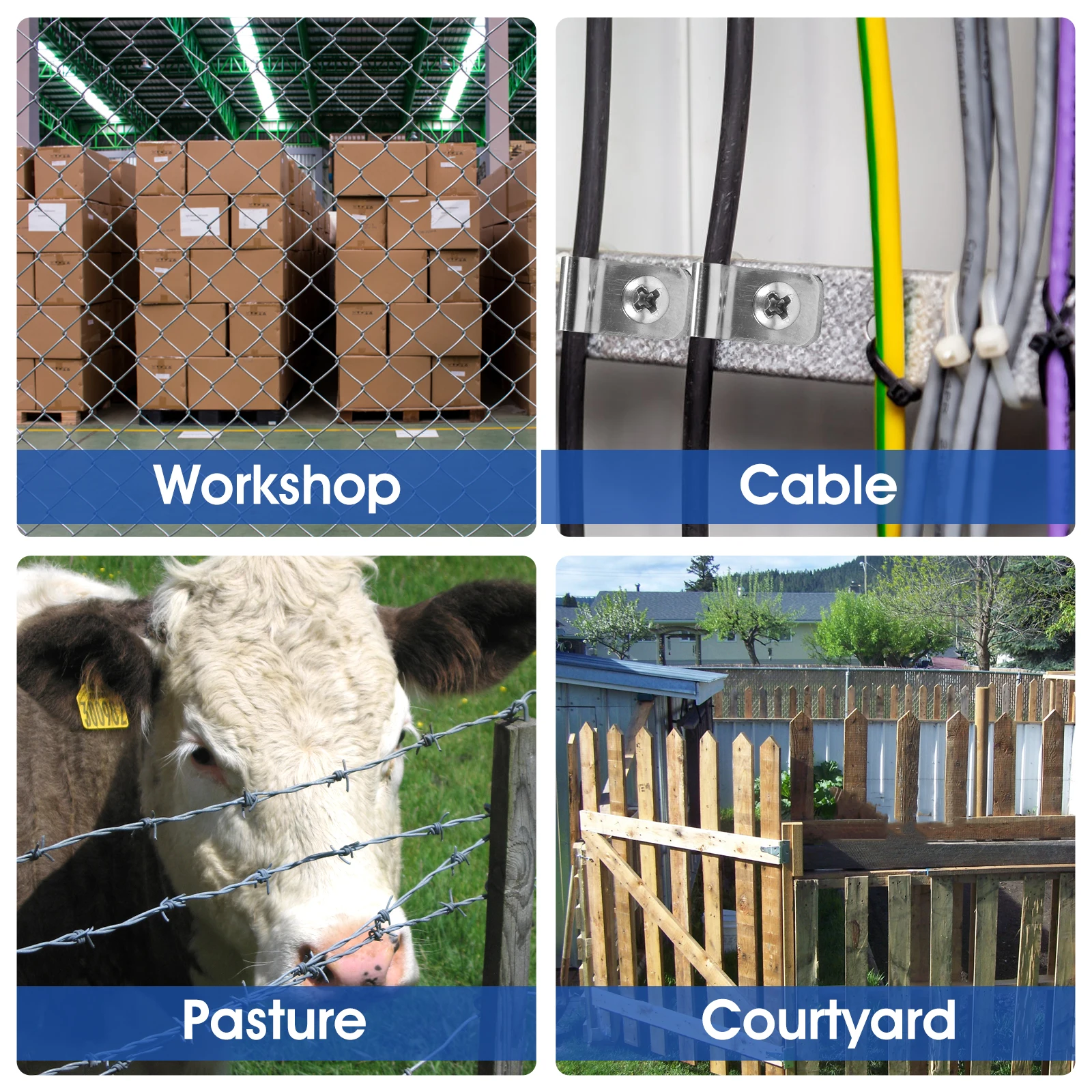 100 Clip Per Recinzione In Acciaio Inox Con Viti | Fermacavi Per Filo Saldato, Legno, Metallo - Foto 11