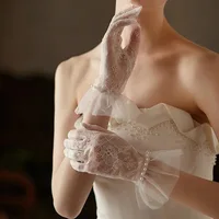 Gants japonais doux en dentelle pour filles, noir et blanc, gothique, Lolita, nœud en maille, fleur, en dentelle, bracelet doux, accessoire de Cosplay de demoiselle d'honneur 4