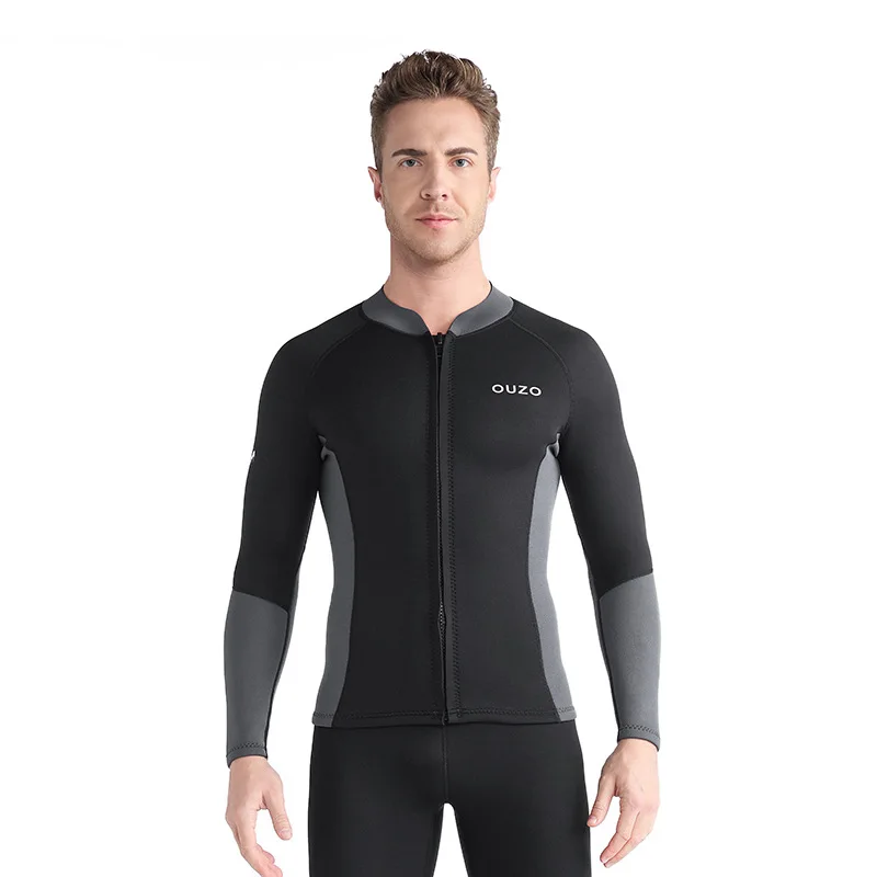 1.5mm Men Neoprene Diving Tops Long Sleeve Zipper Wetsuits Jacket Swimwear for Swimming Surfing Snorkeling Boating Spearfishing