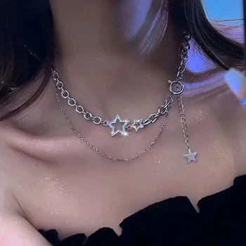 Y2K Star Zircon Pendant Necklace for Women Luxury Sweet Cool Girl Punk Heart Clavicle Chain 2026 New Fashion Jewelry Party Gift 1