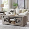 48'' Coffee Table with Storage & Sliding Barn Doors, Cocktail Table Adjustable Shelves, Table for Meeting Room, Light Rustic Oak 1