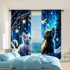 2Pcs Adorable Cat And Star Print Polyester Window Curtains Rod Pocket Design For Easy Hanging Home Decor Perfect For Bedroom 1