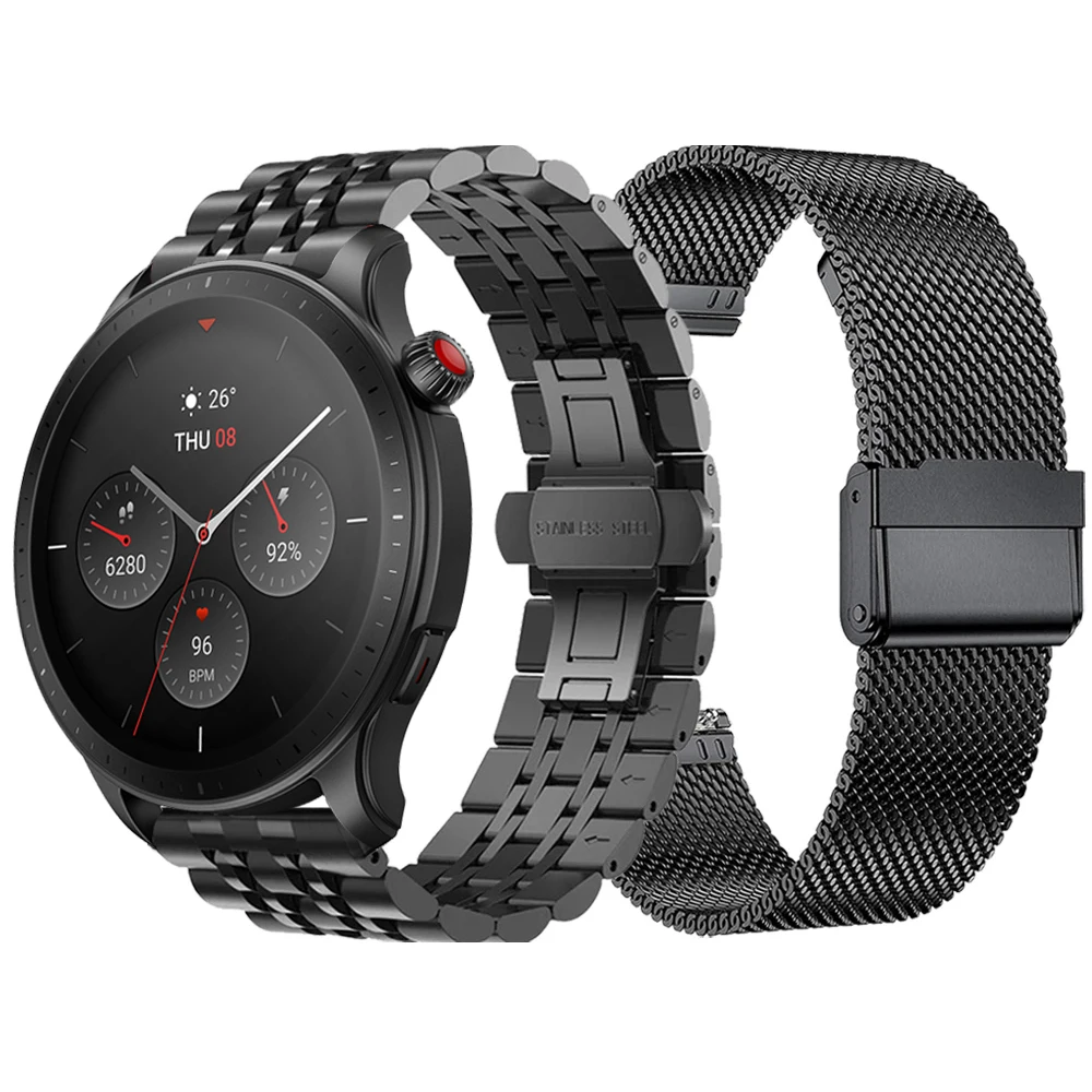 

Металлические ремешки из нержавеющей стали для Amazfit GTR 4 / GTR 3 Pro 2 2e, ремешок 47 мм 42 мм для браслета Xiaomi Amazfit GTS 4/3 Bip S Stratos