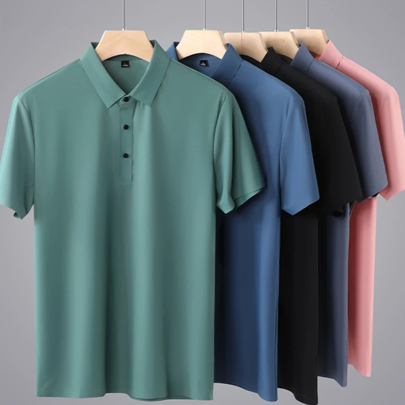 

2024 Summer Men Polo Shirts New Classic Short Sleeve Tee Breathable Cooling Quick Dry Nylon Polos Men Golf T-shirt Plus Size 8XL