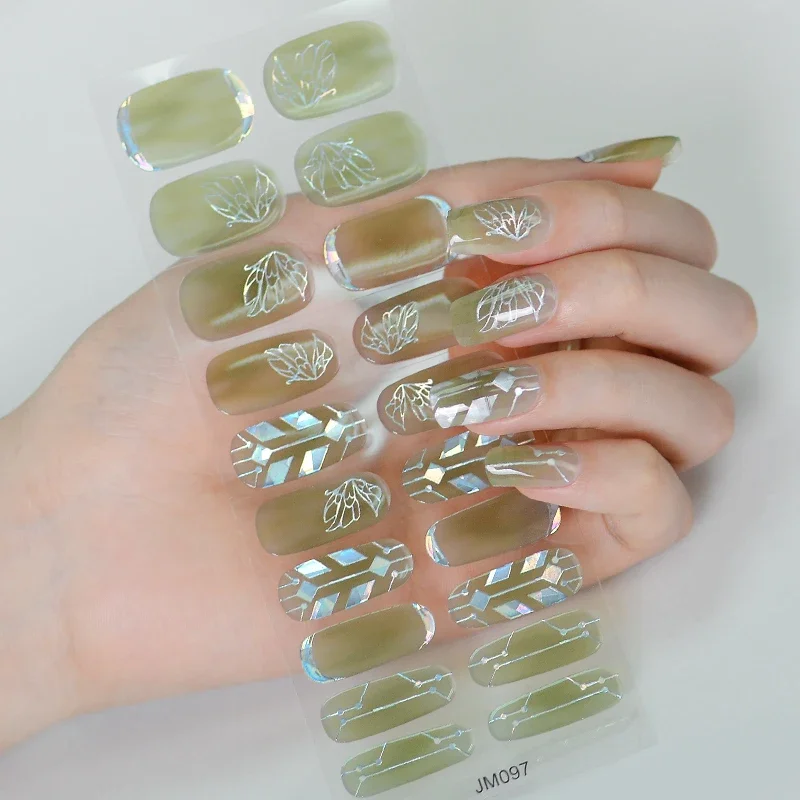20Tips Semi-Cured Gel Nail Strips Long Lasting Star Full Cover UV Light Gel Cured Wraps Black Nail Art Decorations