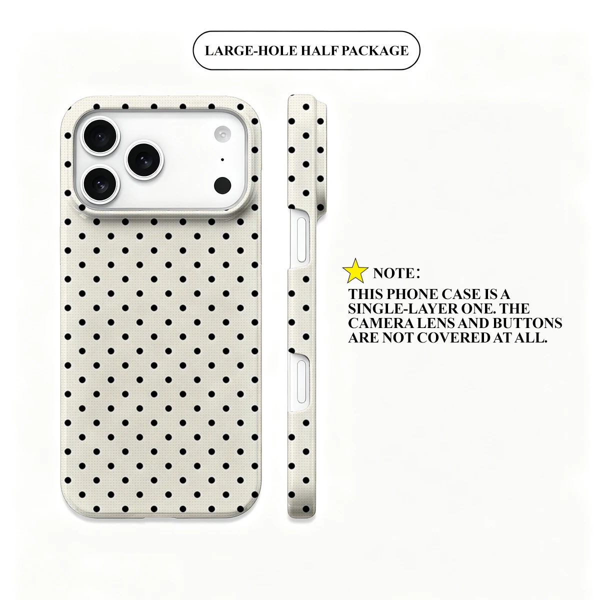 Korean Film-Inspired Polka Dot Cream and Black Hard Phone Case