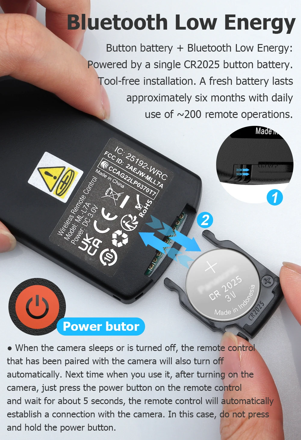 Replace ML-L7 Wireless Bluetooth Camera Remote Control Shutter Release for Z30