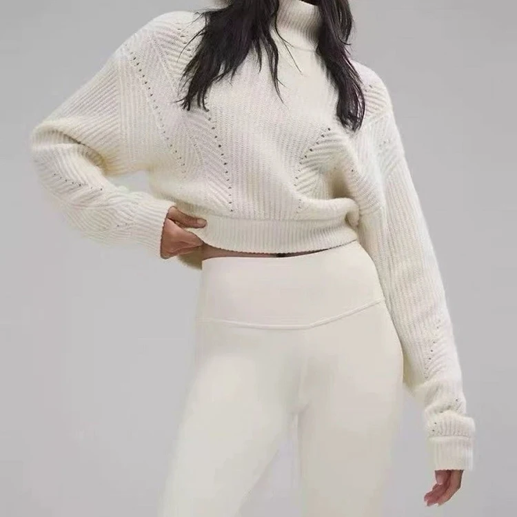 Frühlingsneuheit: Weicher und hautfreundlicher Kaschmir-Rollkragenpullover mit langen Ärmeln im Kurzstil. – Detail 5