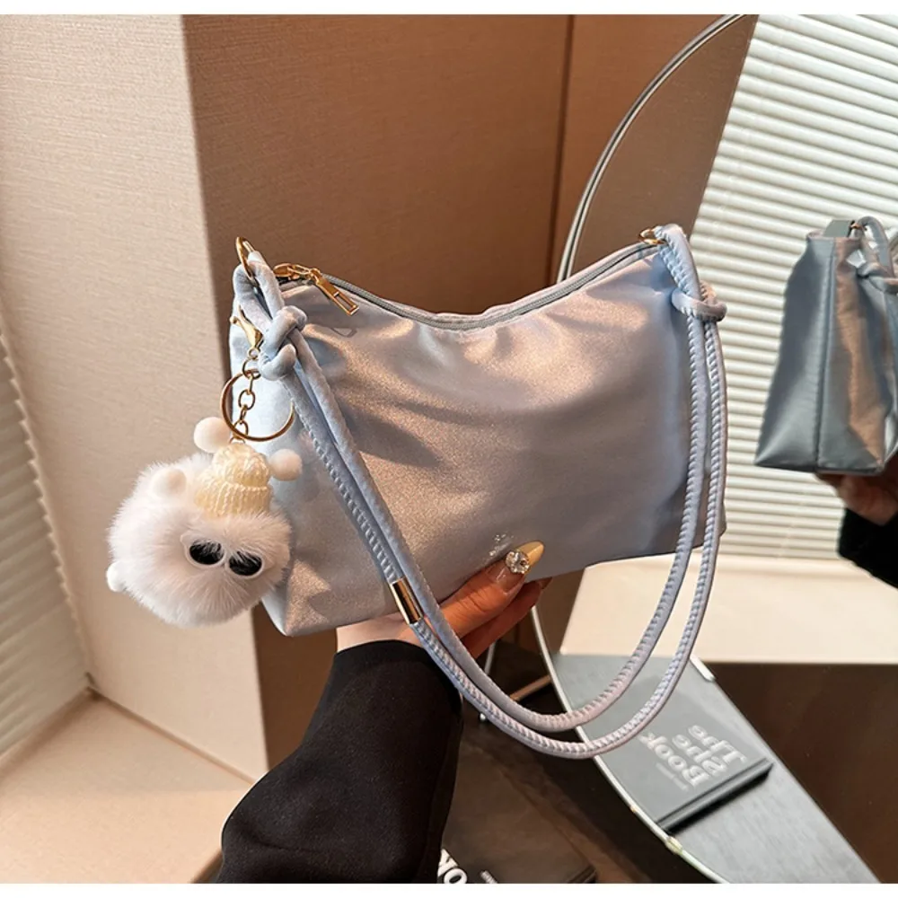 Casual Solid Color Fashion Elegant Shoulder Bag Smooth Cloth Satin Underarm Bag Leisure Shoulder Bag