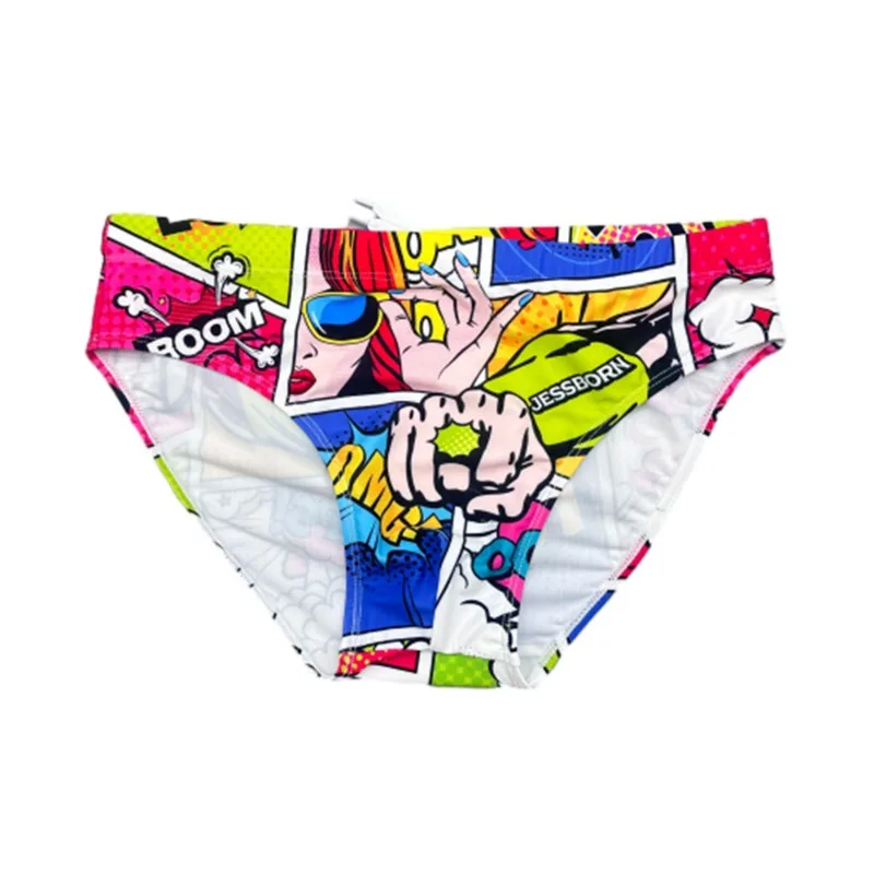 Summer Cartoon Comics Print swimwear Beach Sexy Low Wait Swimming Briefs Surf Beach Boxer shorts Jammer Surfing Trunks Swimsuit