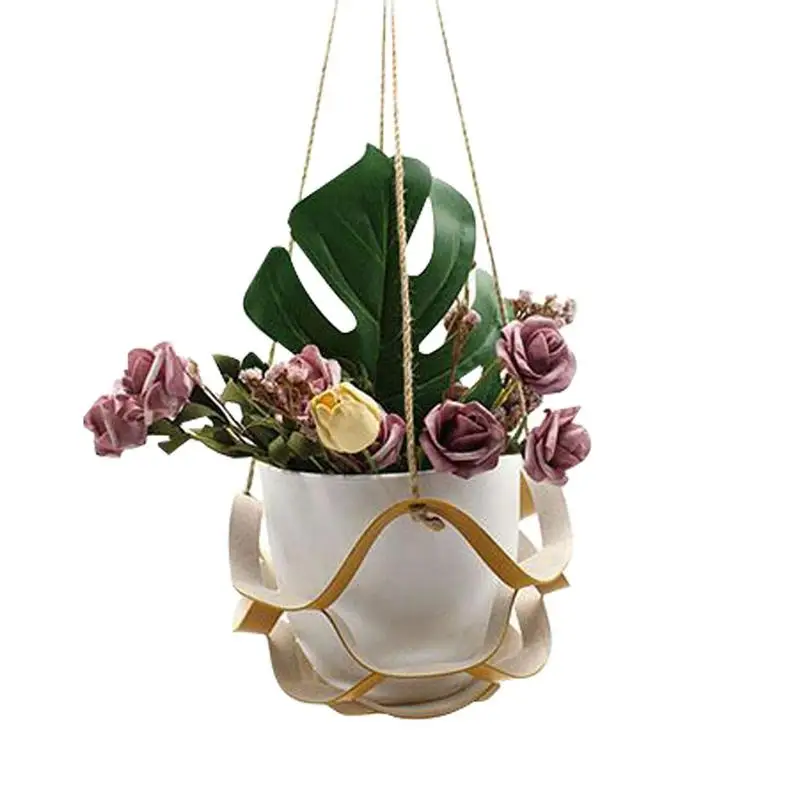 

Leather Flower Pot Holder Indoor Flowerpot Holder Outdoor Hang Flowerpot Basket Wall Art Ceiling Planter For Balcony And Garden