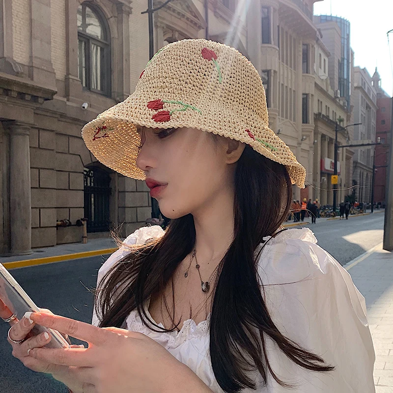 2022 new Women's Cherry straw hat 