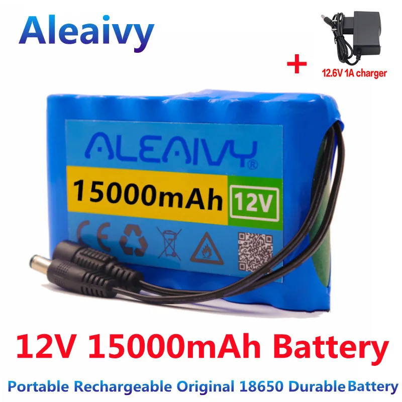 Nova Bateria Recarregável 12v 15000mah 18650 Capacidade do Bloco de Bateria de Lítio dc 12.6v 15ah Cctv Cam Monitor com Carregador