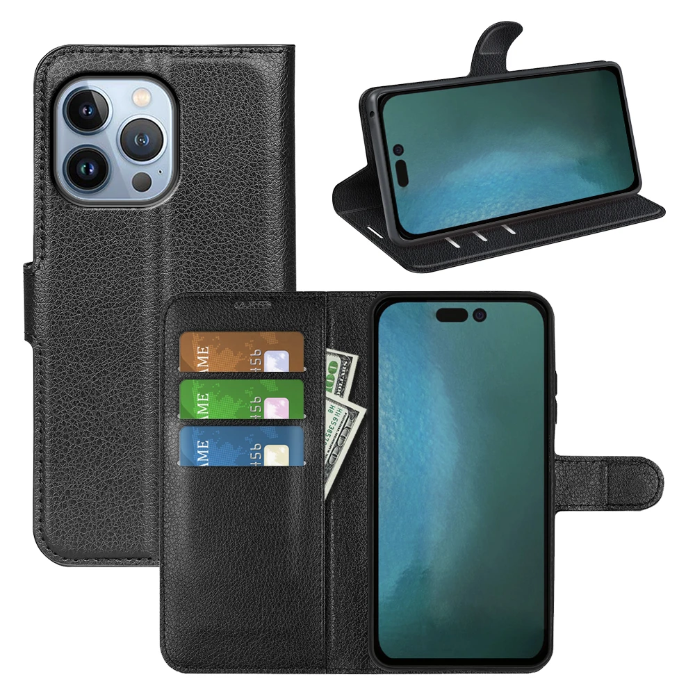 Custodia Portafoglio In Pelle Con Cristalli Per IPhone 16/15/14/13/12 – Lussuosa, Con Carta E Cinghia