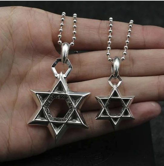 

Sterling Silver Long Couple Necklace, Japanese and Korean Male and Female Hexagram Pendant, Collar Bone Fashion, Student Retro T