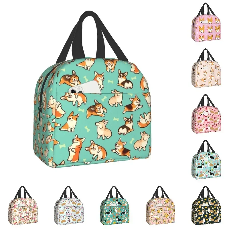 

Cute Jolly Corgis Portable Lunch Box Waterproof Thermal Cooler Food Insulated Welsh Corgi Dog Lunch Bag For Women School Work