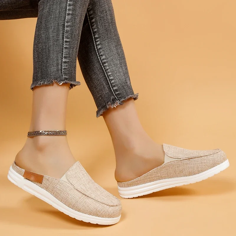 Woman Loafers Black White Cow Print Canvas Mule  Fashion Slip-on Leopard Sneakers Ladies Casual Flat Sport Slippers Plus Size 4